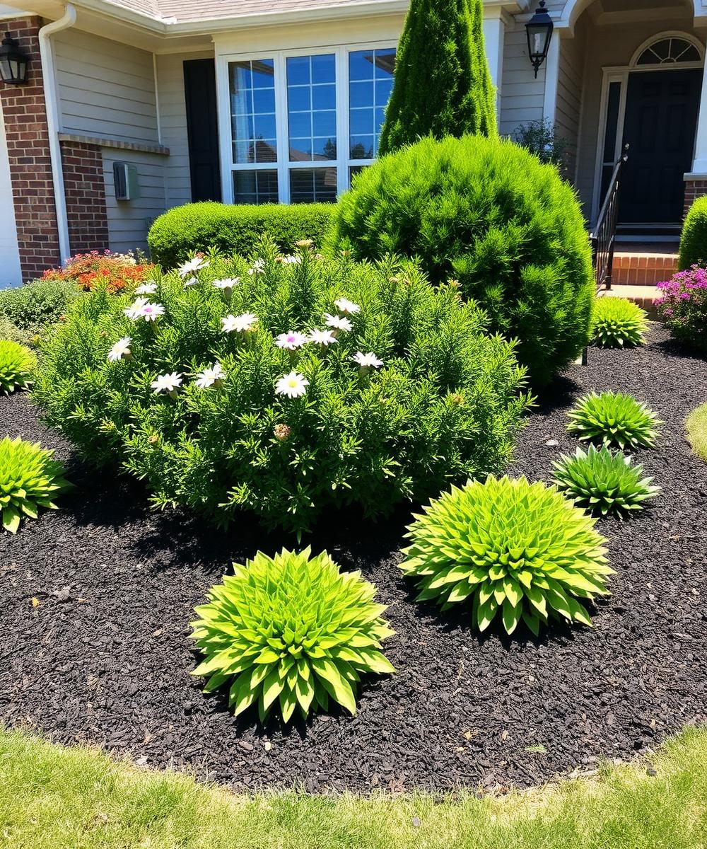 Mulched flower bed using fresh hardwood mulch